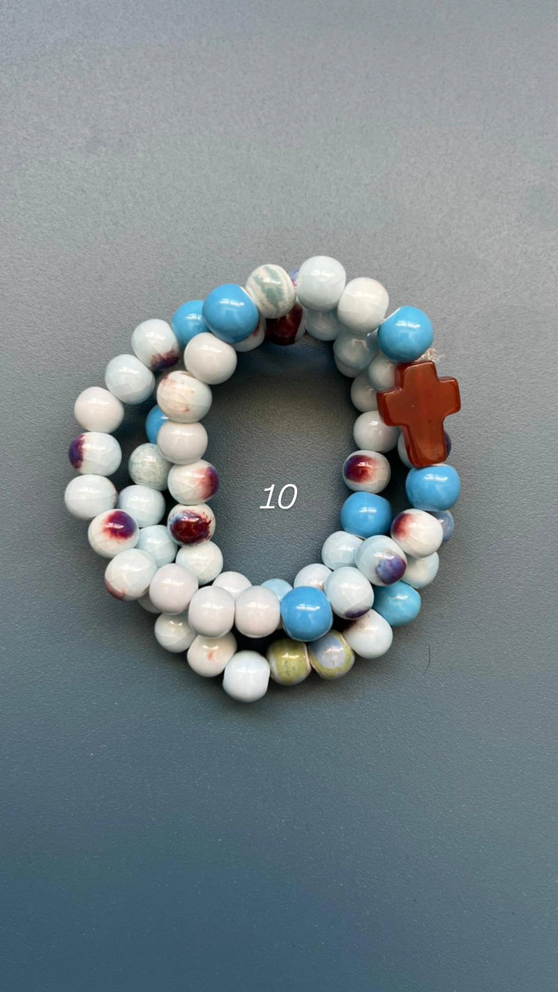 Rosario Cerámica pulsera/collar 3 vueltas hecho a mano