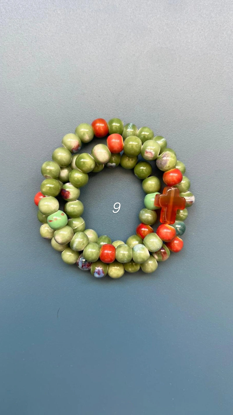 Rosario Cerámica pulsera/collar 3 vueltas hecho a mano