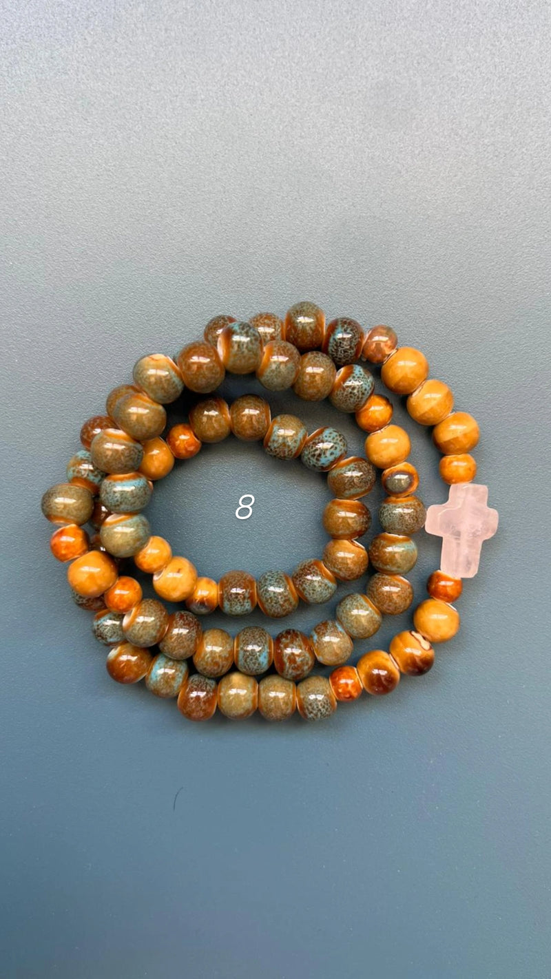 Rosario Cerámica pulsera/collar 3 vueltas hecho a mano