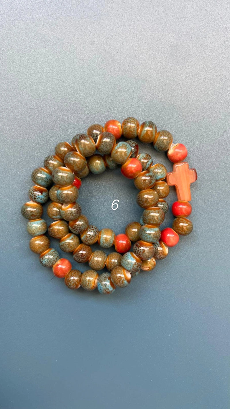 Rosario Cerámica pulsera/collar 3 vueltas hecho a mano
