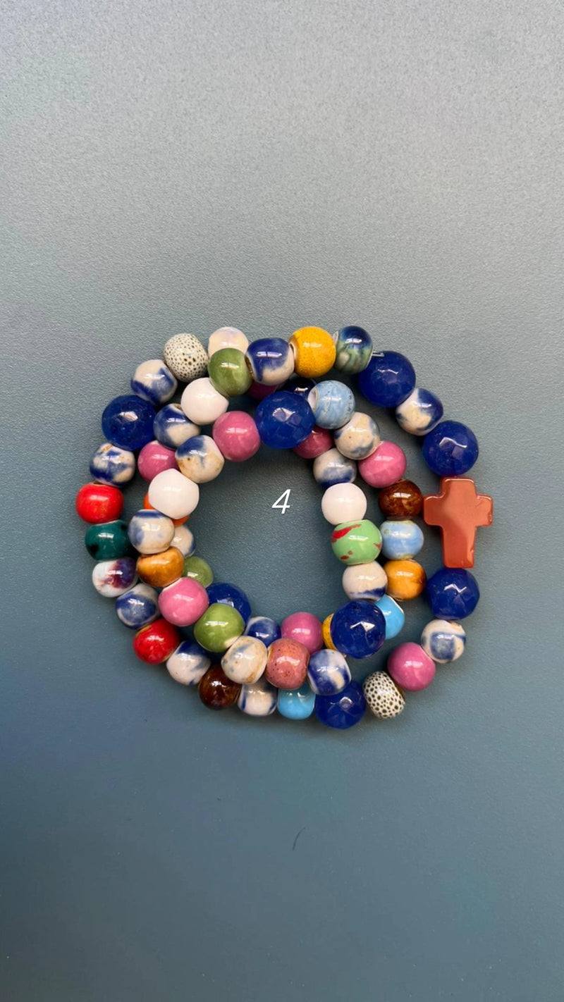Rosario Cerámica pulsera/collar 3 vueltas hecho a mano