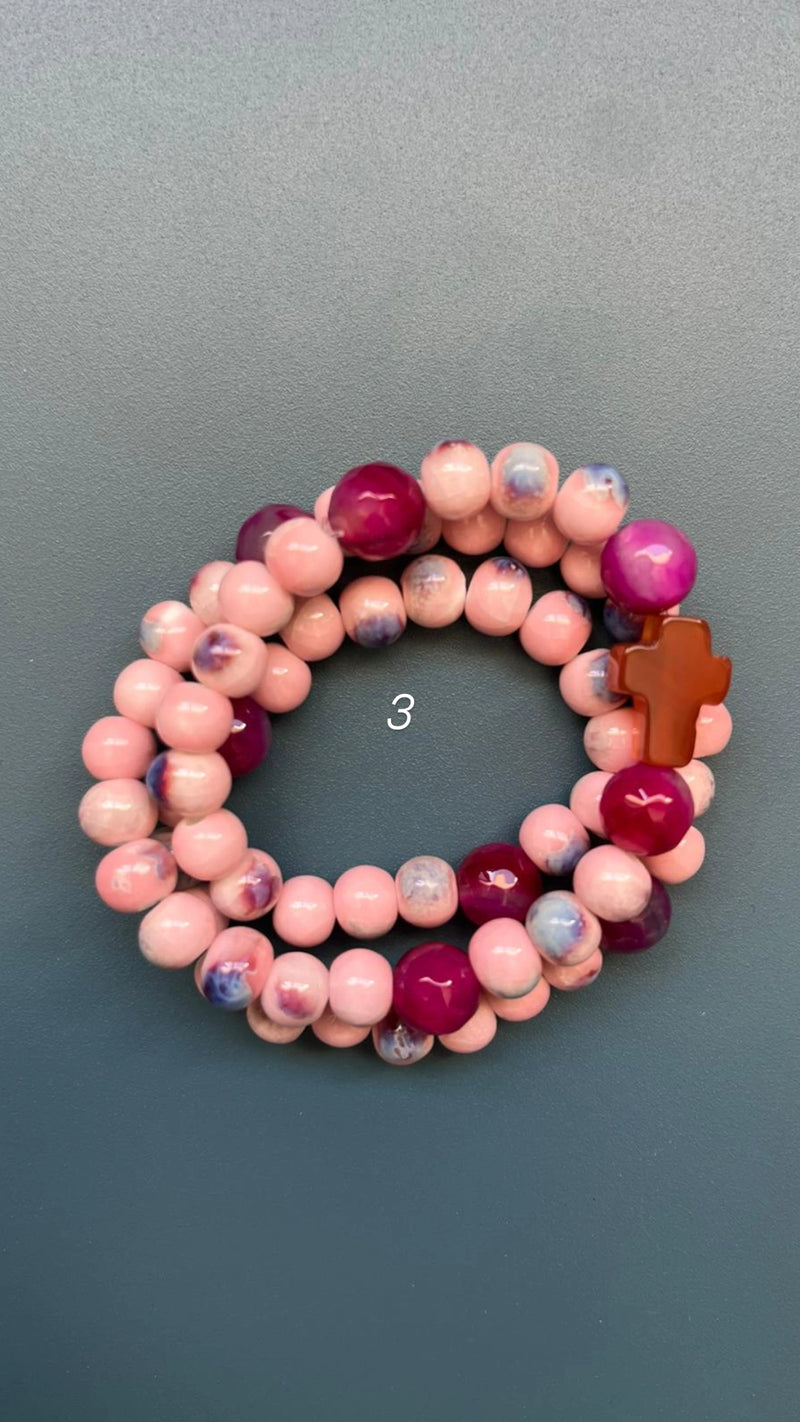 Rosario Cerámica pulsera/collar 3 vueltas hecho a mano