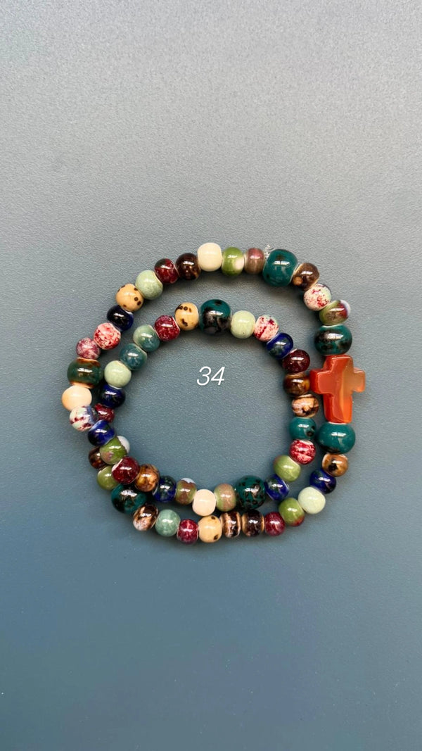 Pulsera Rosario Cerámica 2 vueltas hecho a mano