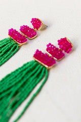 Pendientes bolitas fucsia/verde