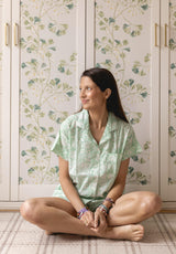 Pijama corto flores menta