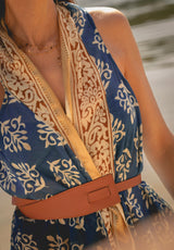 Pareo vestido hojas azul
