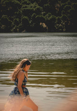 Pareo vestido hojas azul