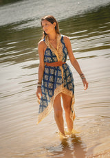 Pareo vestido hojas azul