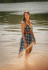 Pareo vestido hojas azul