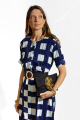 Bolso yute círculo piedras azul