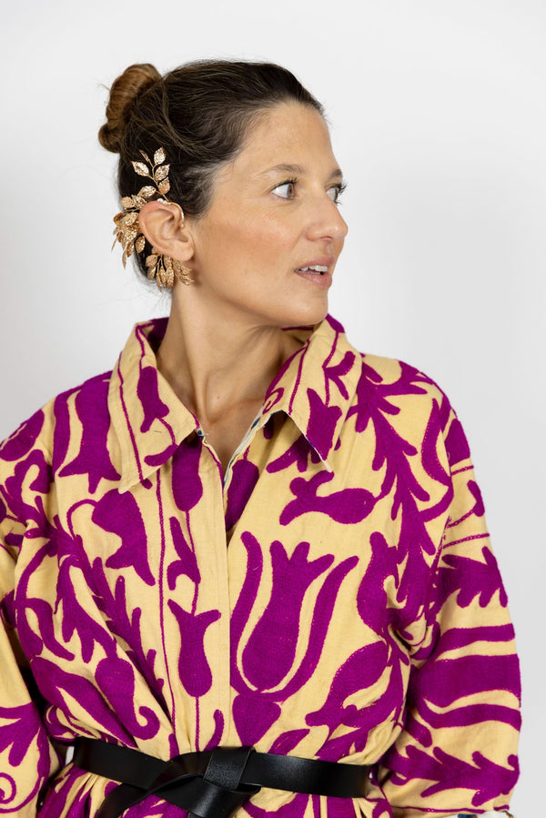 Ear cuff flores perladas
