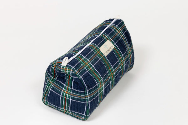 Neceser estampado cuadros verde/azul XL