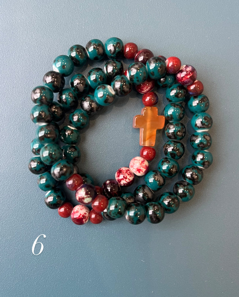 Rosario Cerámica pulsera/collar 3 vueltas hecho a mano