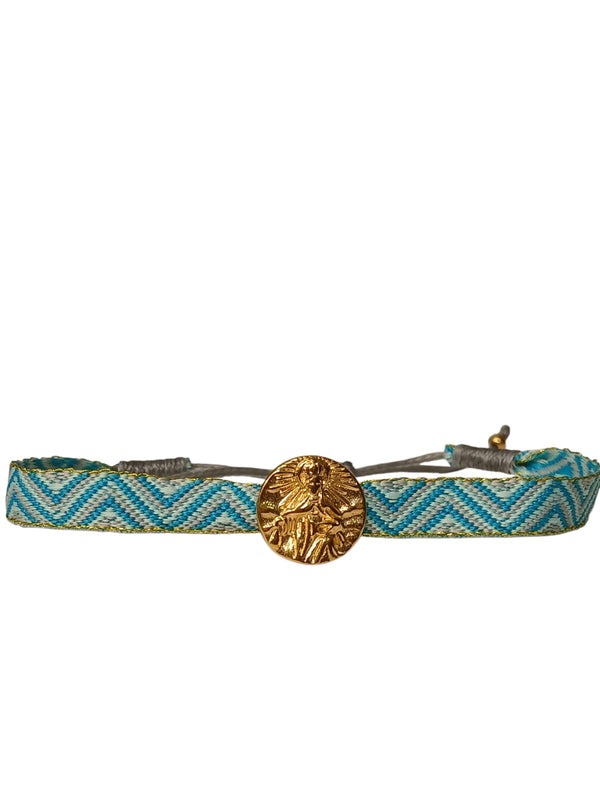 Pulsera Medalla Virgen de las Mercedes Turquesa