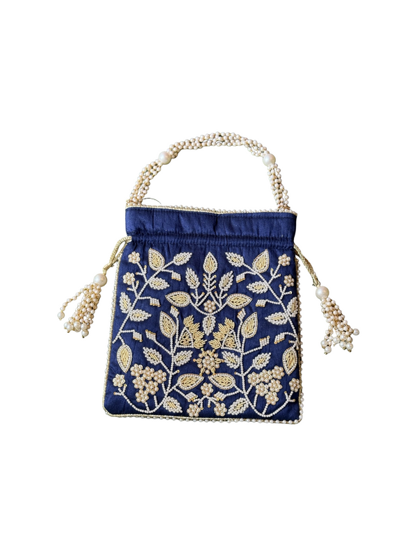 Bolso Perla Hojitas azul marino