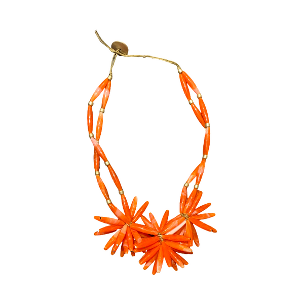 Collar Bone Grueso Coral Tres Flores