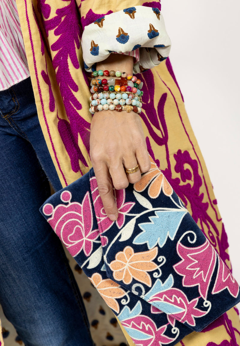 Bolso estampado terciopelo azul marino