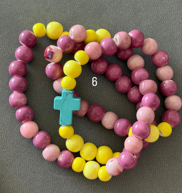 Rosario Cerámica pulsera/collar 3 vueltas hecho a mano