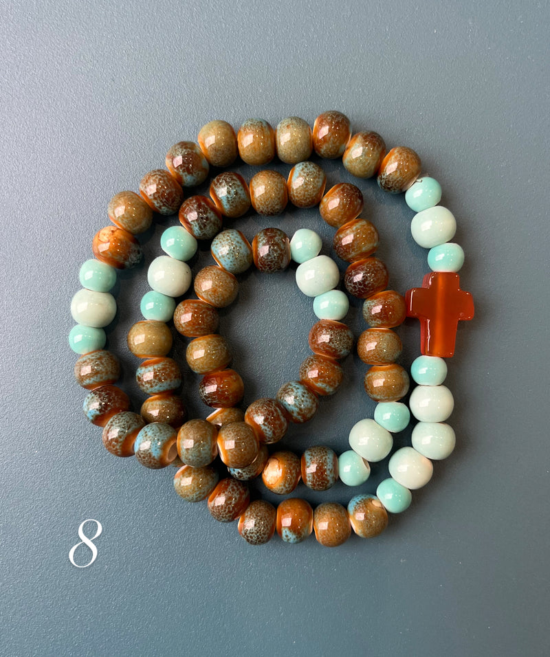 Rosario Cerámica pulsera/collar 3 vueltas hecho a mano