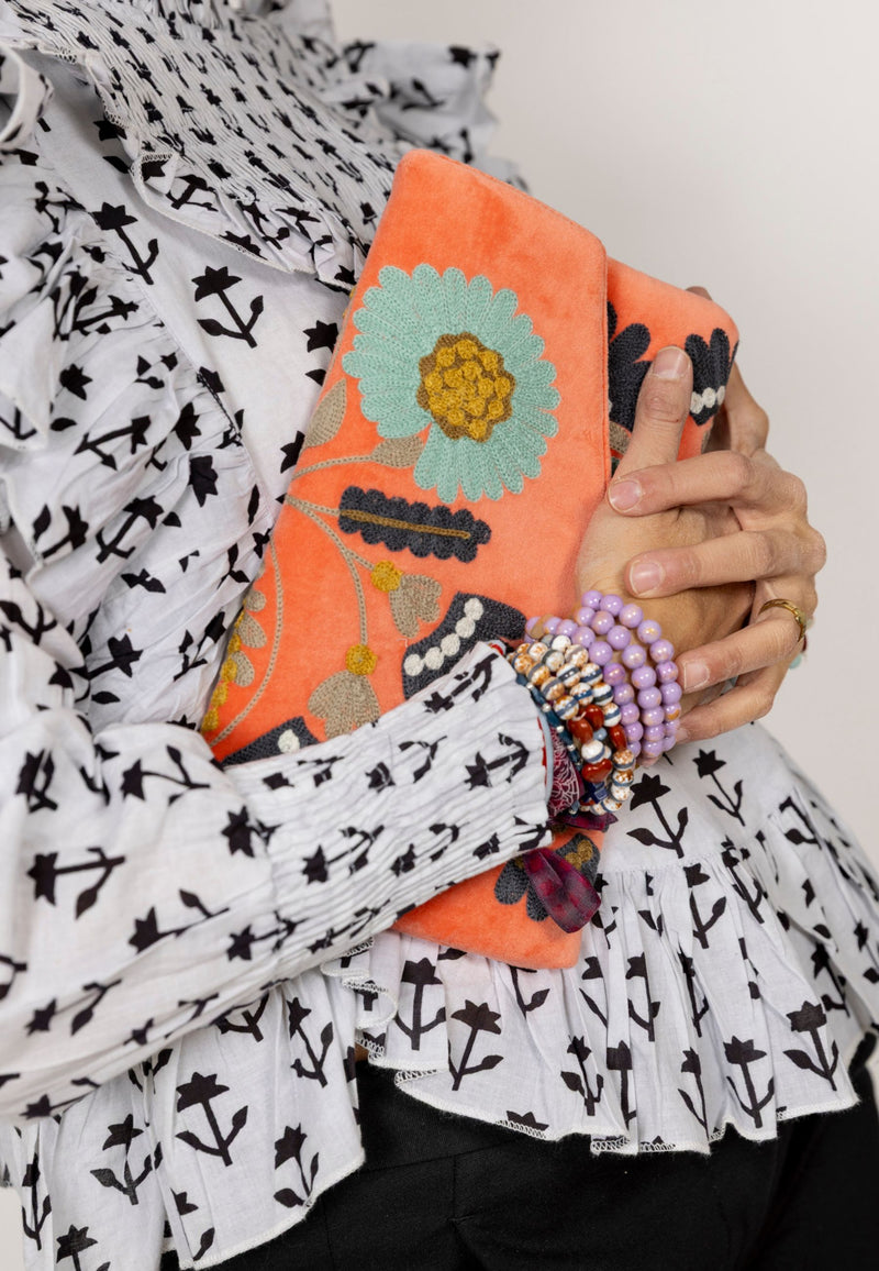 Bolso estampado terciopelo coral