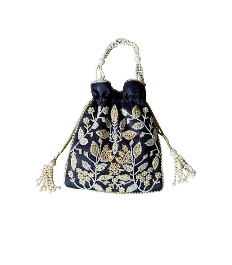 Bolso Perla Hojitas negro