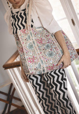 Bolso Tote Bag Palmeras Azules y Flores Rosas