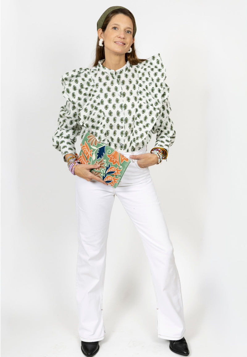 Bolso estampado terciopelo verde agua