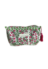 Neceser estampado blanco flores fucsia y verdes L
