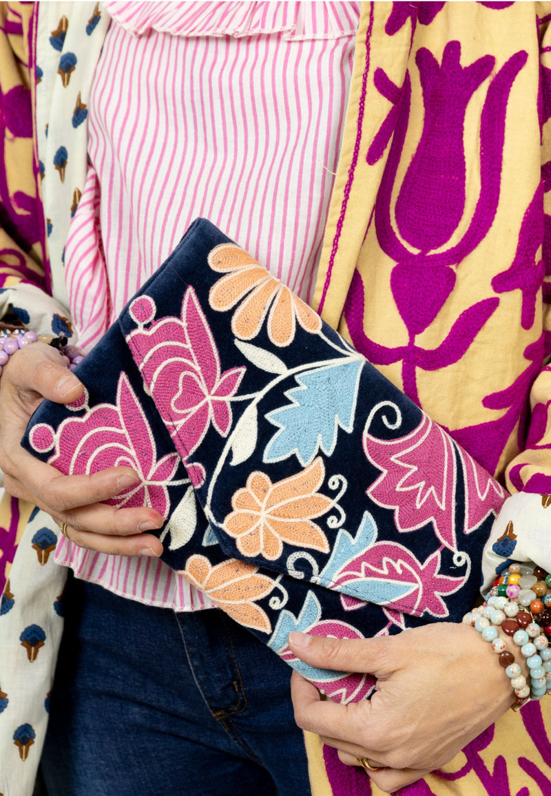 Bolso estampado terciopelo azul marino