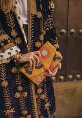 Bolso estampado terciopelo mostaza