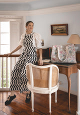 Bolso Tote Bag Palmeras Azules y Flores Rosas