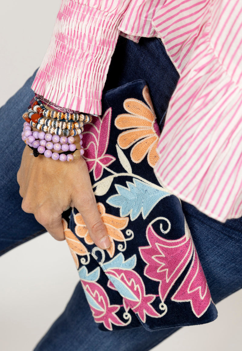 Bolso estampado terciopelo azul marino