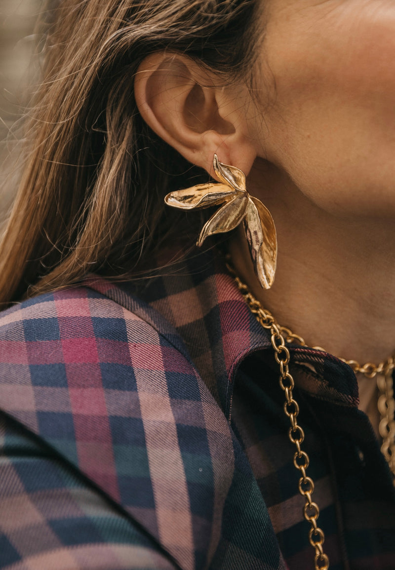 Pendientes hoja ramillete dorado