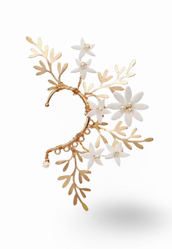 Ear cuff flores blancas