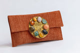 Bolso yute círculo piedras coral