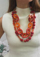 Collar rafía círculos coral