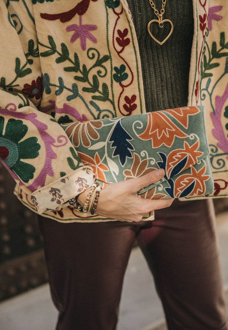 Bolso estampado terciopelo verde agua