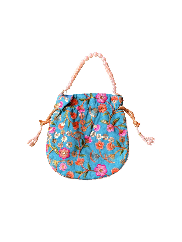 Bolso Potli Flores perla azul