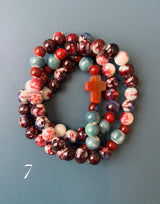 Rosario Cerámica pulsera/collar 3 vueltas hecho a mano