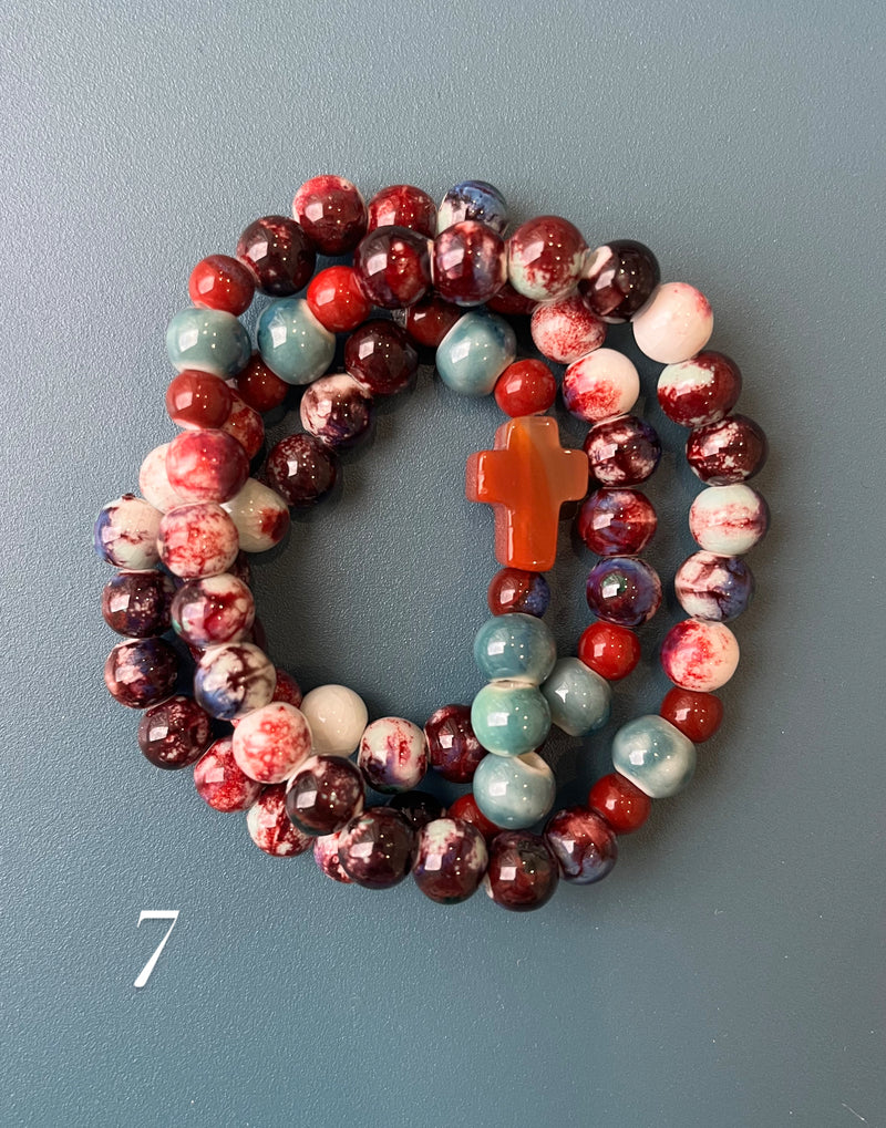 Rosario Cerámica pulsera/collar 3 vueltas hecho a mano