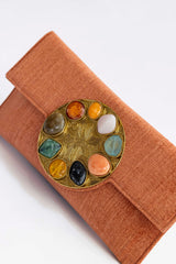Bolso yute círculo piedras coral