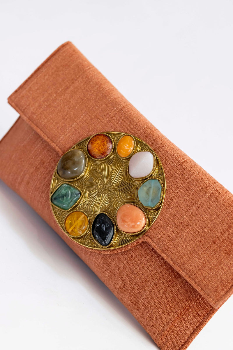 Bolso yute círculo piedras coral
