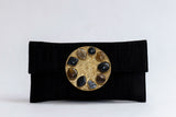 Bolso yute círculo piedras negro