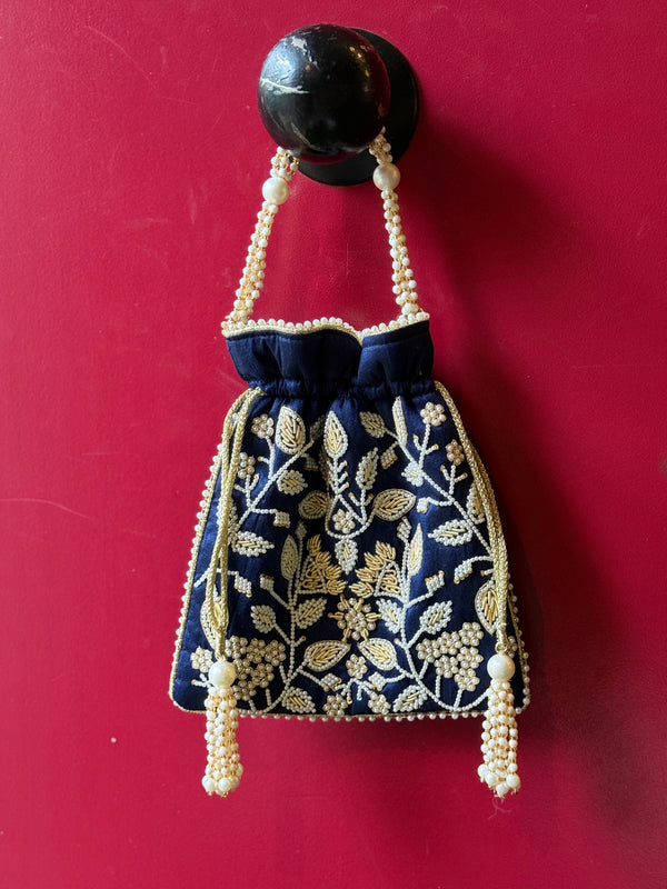 Bolso Perla Hojitas azul marino