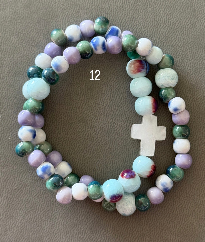 Pulsera Rosario Cerámica 2 vueltas hecho a mano