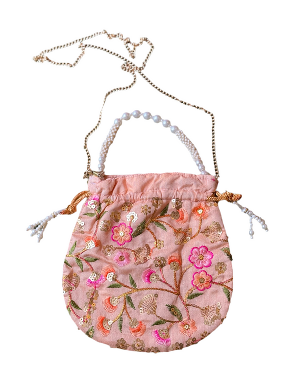 Bolso Potli Flores perla salmon