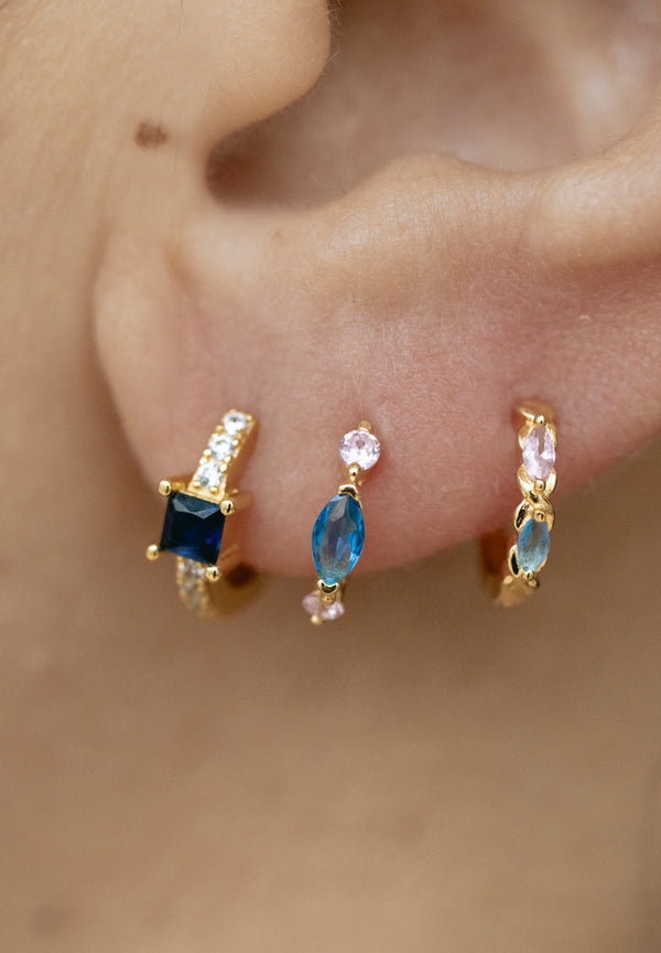 Aros Tres Piedras Azul y Rosa