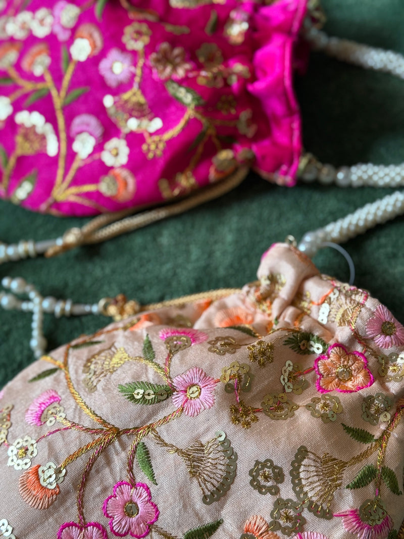 Bolso Potli Flores perla salmon