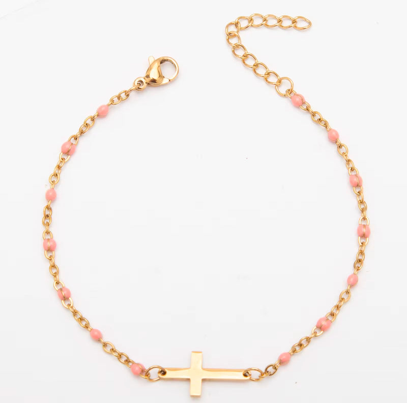 Pulsera Cruz Bolitas Colores