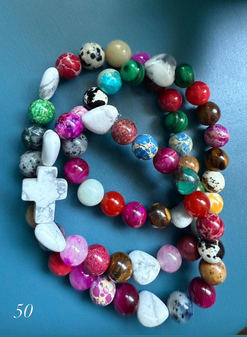 Rosario Collar 3 Vueltas Piedras Naturales hecho a mano
